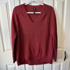 Athleta Hanover V-Neck Ribbed Knit Oversized Sweater Canyon Red Womens Size XS